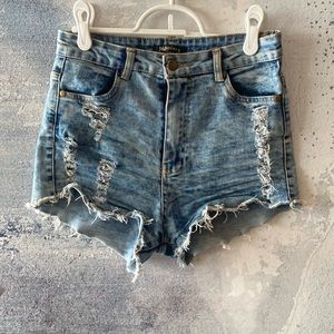 High Waisted Washed Denim Shorts
